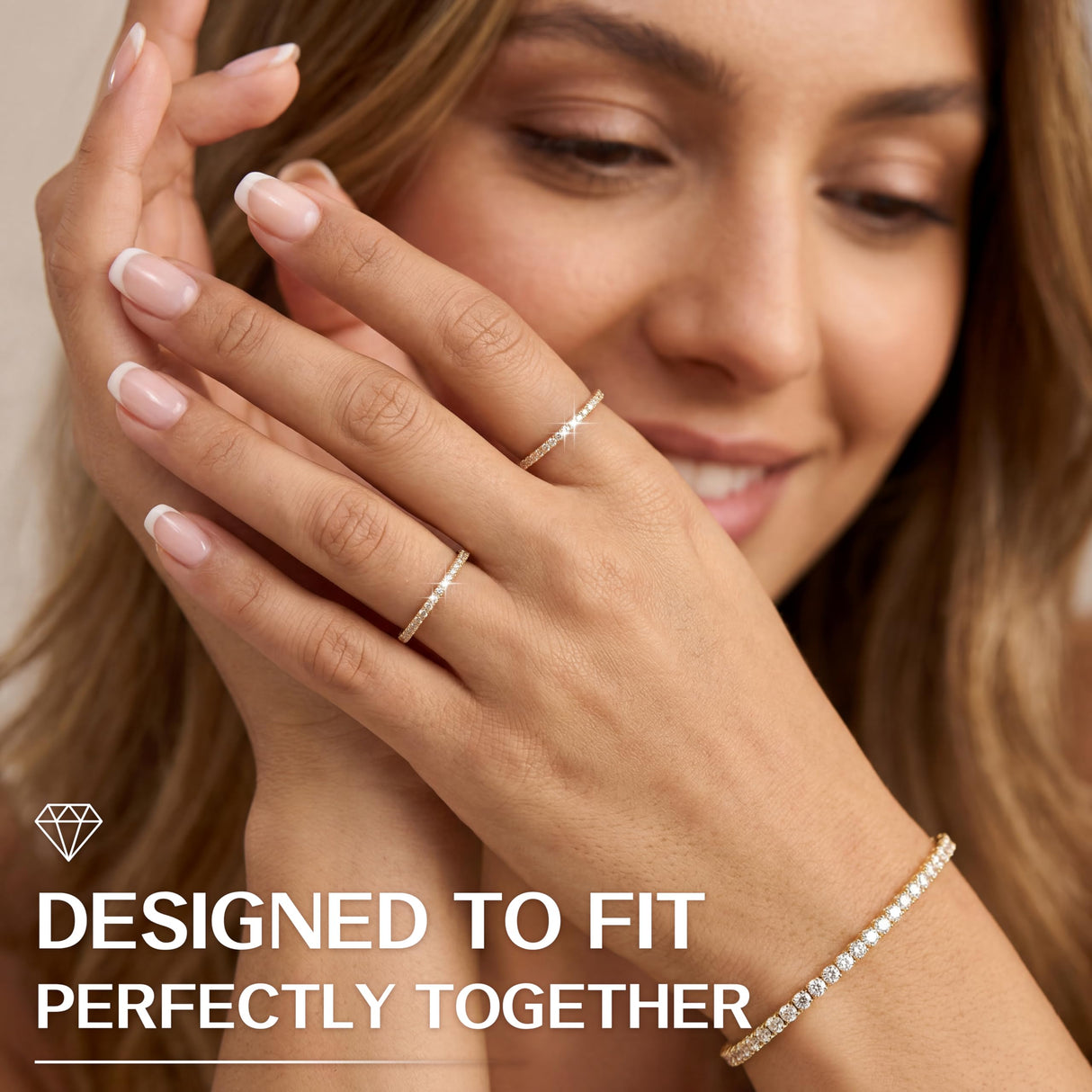 WomenGifts Size 9 Gold Non Tarnish Eternity Bands for Women, Stacking Oura Ring Gen 4/Oura Ring Gen 3 Accessories, 14K Gold Plated Thin Stackable Rings, Dainty CZ Wedding Band