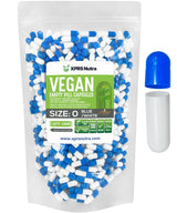 XPRS Nutra Size 0 Empty Capsules - 1000 Count Empty Vegan Capsules - Vegetarian Pills - DIY Vegetable Capsule Filling - Veggie Pill Caps for Do-It-Yourself Supplements (Blue/White)