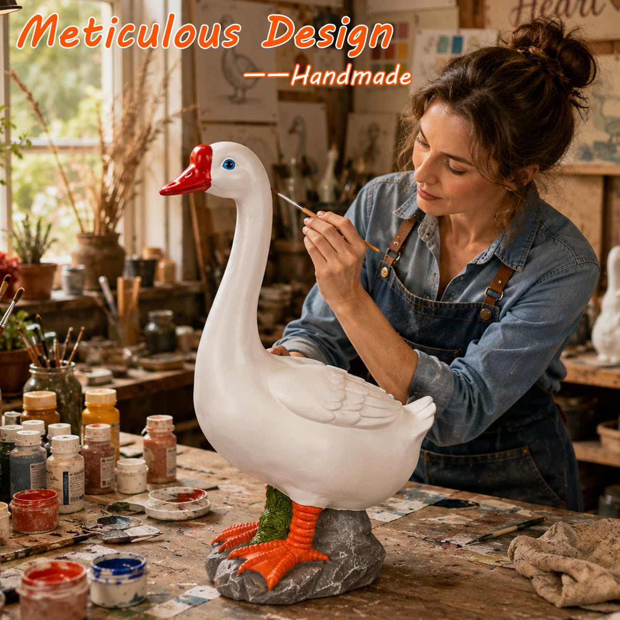 RiKoDaM Large Porch Goose Statue 20 Inch, Resin Front Porch Goose Decor, Geese Decor Lawn and Garden Statue for Patio, Balcony,Yard Decorations, Housewarming Birthday Gifts,White