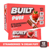 Built Bar, Puff Protein Bars, Strawberries 'N Cream Puff, 15g Protein Snacks, On-The-Go Bars, Only 140 Calories, 8g Sugar, Collagen, Gluten Free, 12 Count