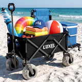 Beach Wagon with Big Wheels for Sand - Heavy Duty Collapsible Folding Utility Wagon Cart 300lb Capacity with 9” All-Terrain Pneumatic Tires & Cup Holders - Portable Garden Camping Outdoor Cart (Black)