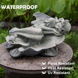 hvfun Garden Fairy Statue,Garden Sleeping Angel on Lotus Leaf with Bird Feeder Feature Outdoor Decor Sculptures Figurine Gardening Lawn