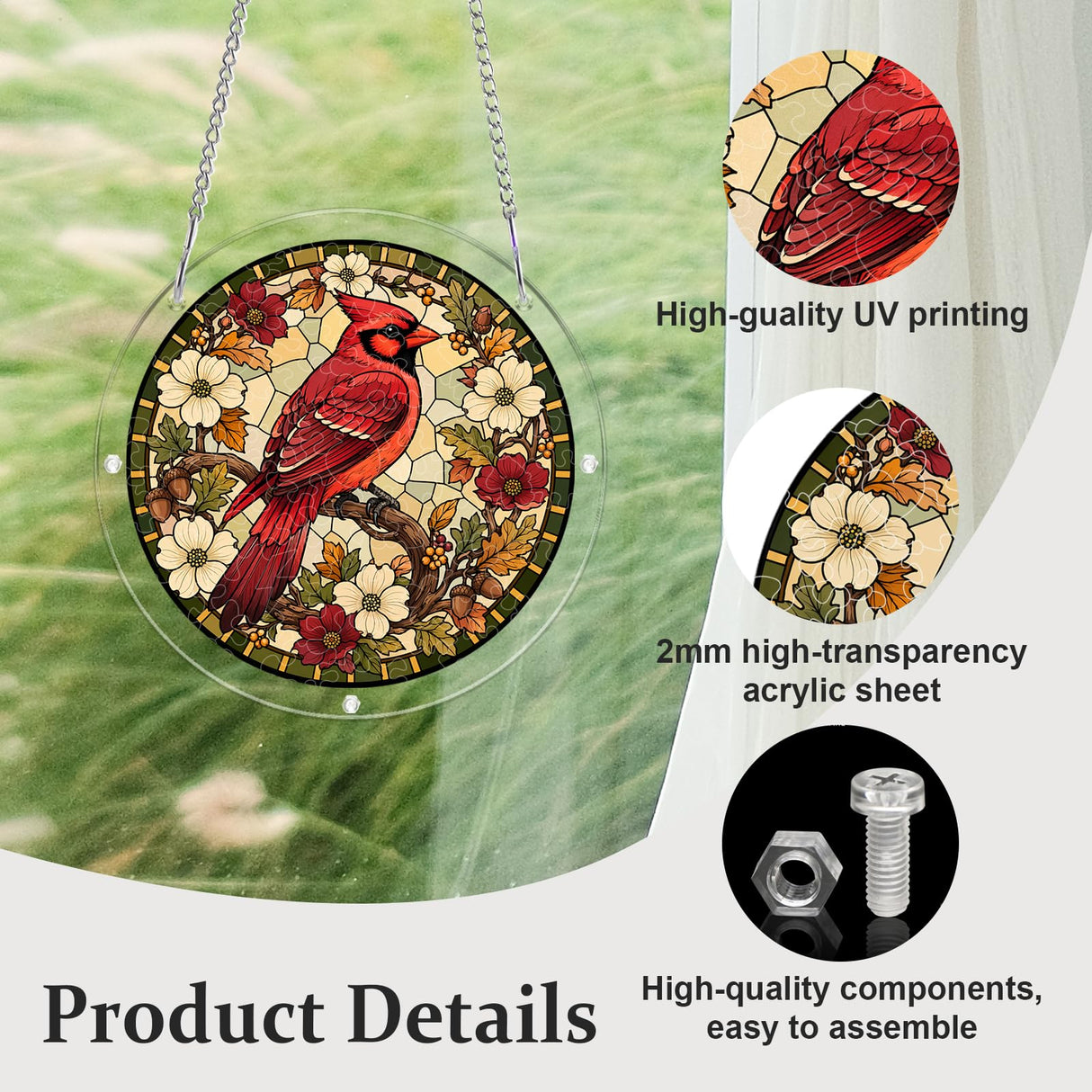 UNIQGIFTS Acrylic Puzzle Suncatcher, Northern Cardinal Sun Catchers Puzzle for Window Hanging, DIY Craft Puzzles for Adults, Ideal Gift for Women, Men, Wife, Mom, Home & Garden Decor, 7.4 in