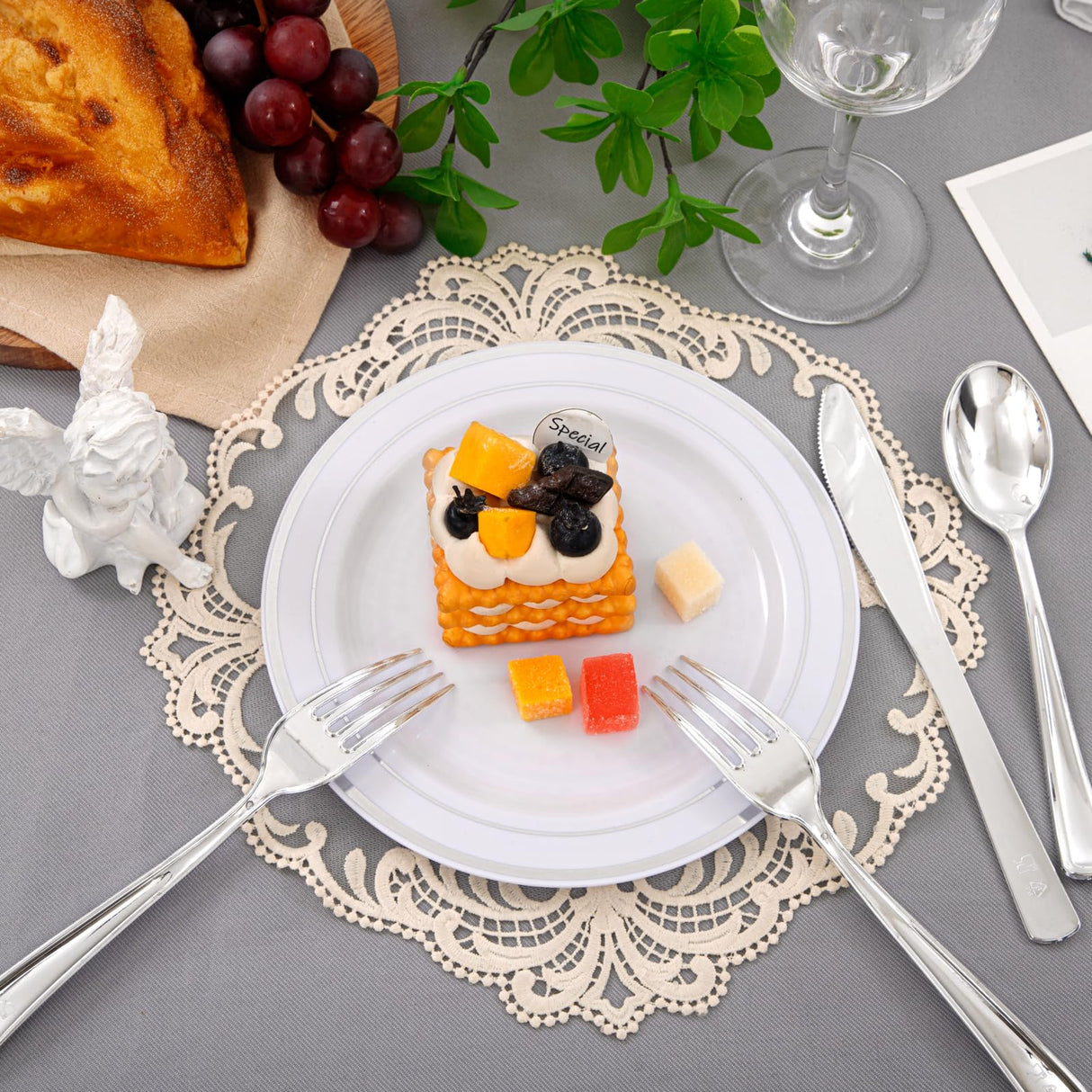 Supernal 360pcs Plastic Silverware Heavy Duty, Silver Disposable Silverware Sets for Parties,Plastic Forks and Spoons,Party Disposable Flatware Suit for Weddings, Birthday Thanksgiving Christmas