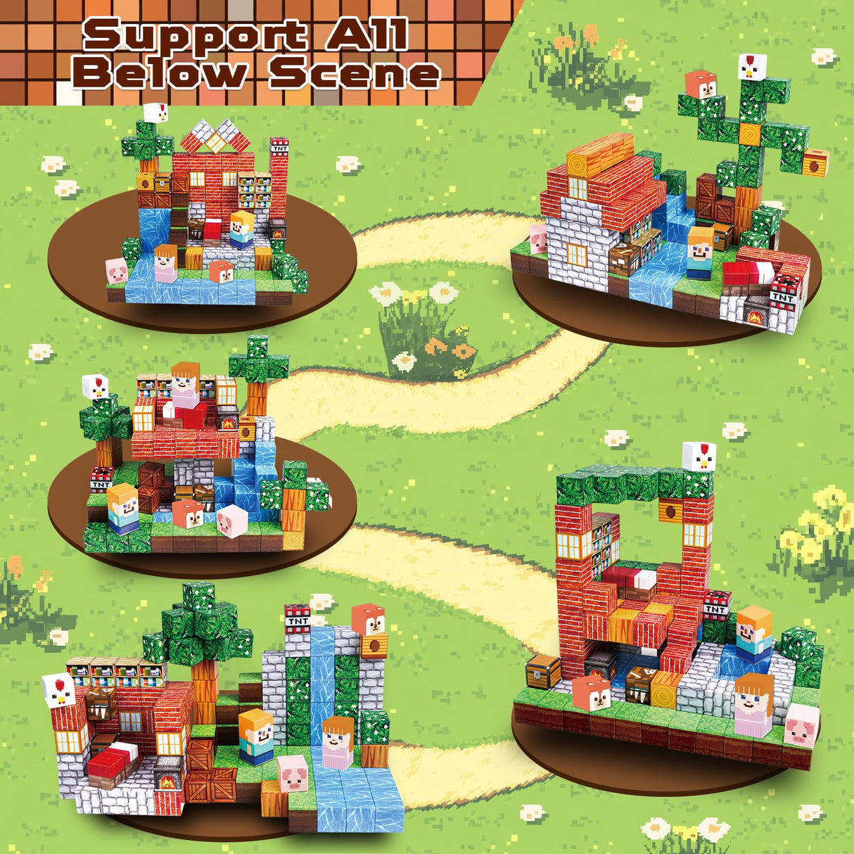 Magnetic Blocks-150PCS Grassland Magnetic Building Blocks Set, Kids Classroom Sensory Toy for Toddlers STEM Learning, Construction Stacking Toy for Kids 3+ Boys and Girls Christmas Birthday Gifts