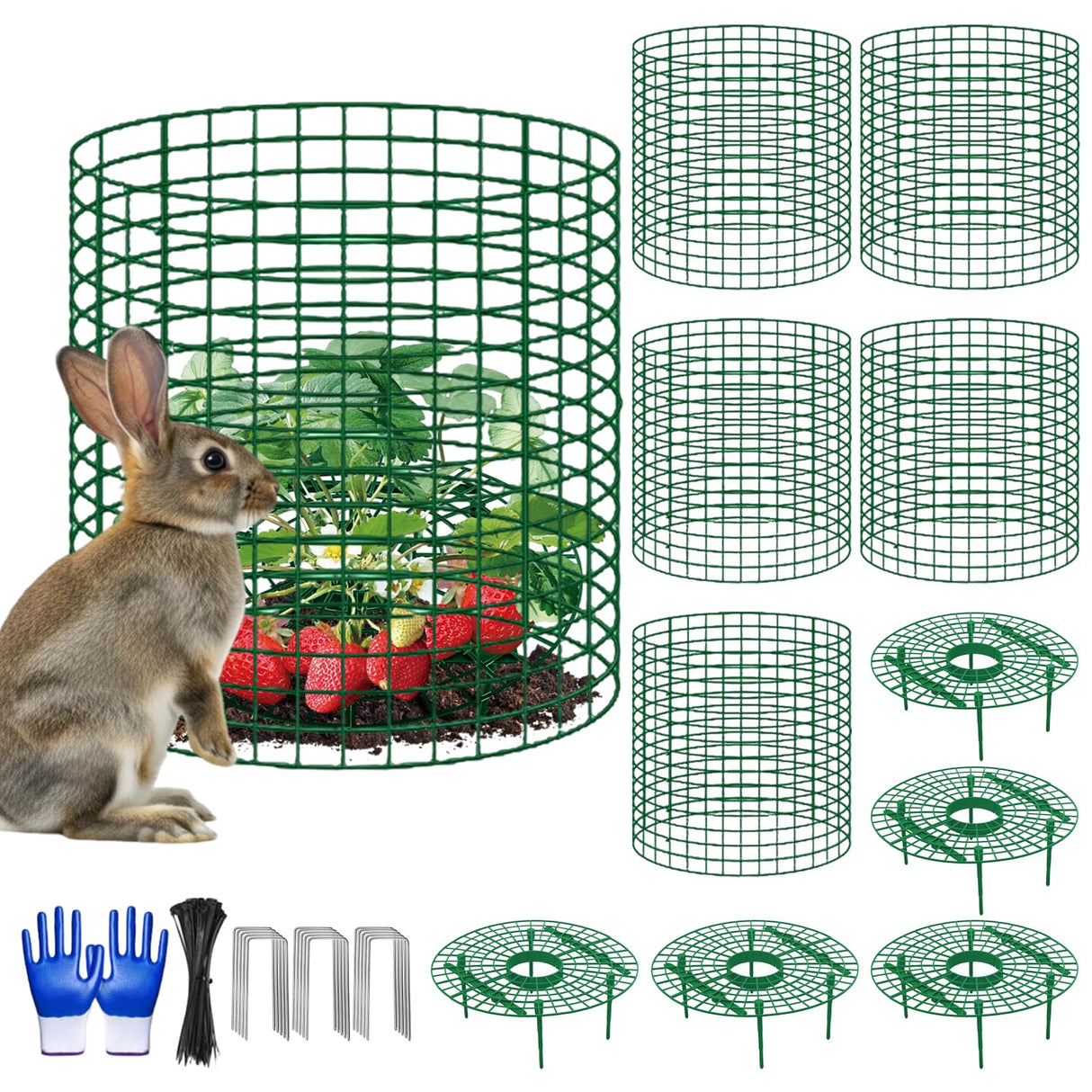 Nlicrst 5 Sets Strawberry Plant Support with Wire Plant Protectors, 12.9"x 11.8" Wire Plant Cages and Strawberry Growing Racks, Animal Protection for Strawberry Tomato Garden Vegetables Plants