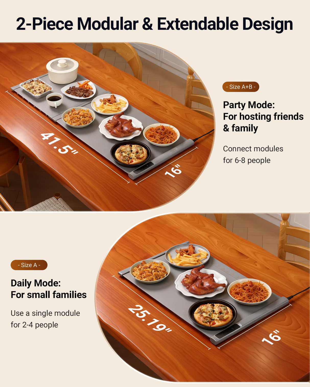 42"x16" Warming Mat for Food Extra Large, Extendable Food Warming Mat, Electric Warming Tray for Buffets Party with 7 Adjustable Temperature, 6 Timer, Silicone Food Warmer for Parties Home Countertop