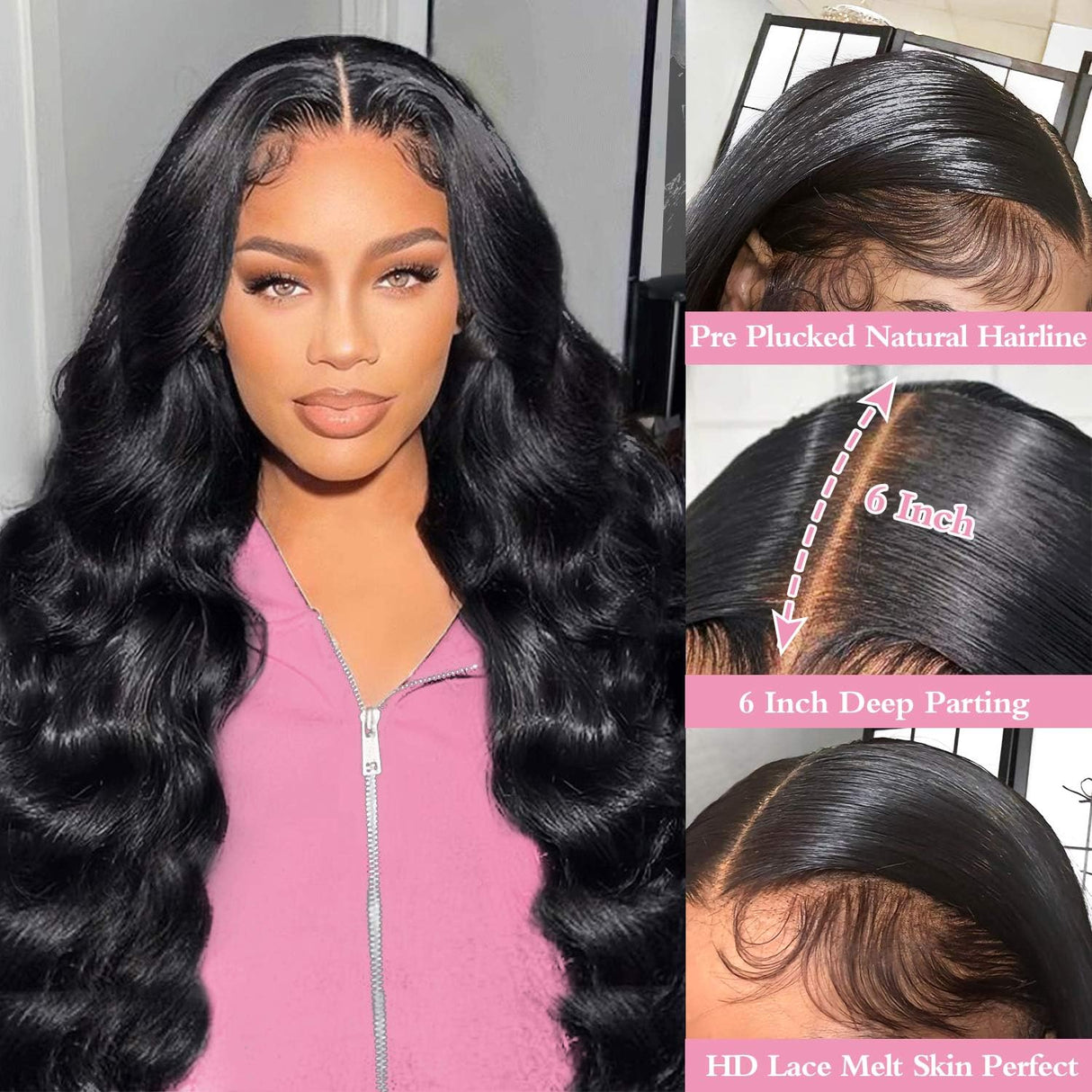 DSMOW 30 Inch 13x6 Lace Front Wigs Human Hair 200% Density Body Wave HD Lace Front Wigs Human Hair Pre Plucked Glueless Wigs Human Hair 13x6 Lace Frontal Wig for Women Natural Black
