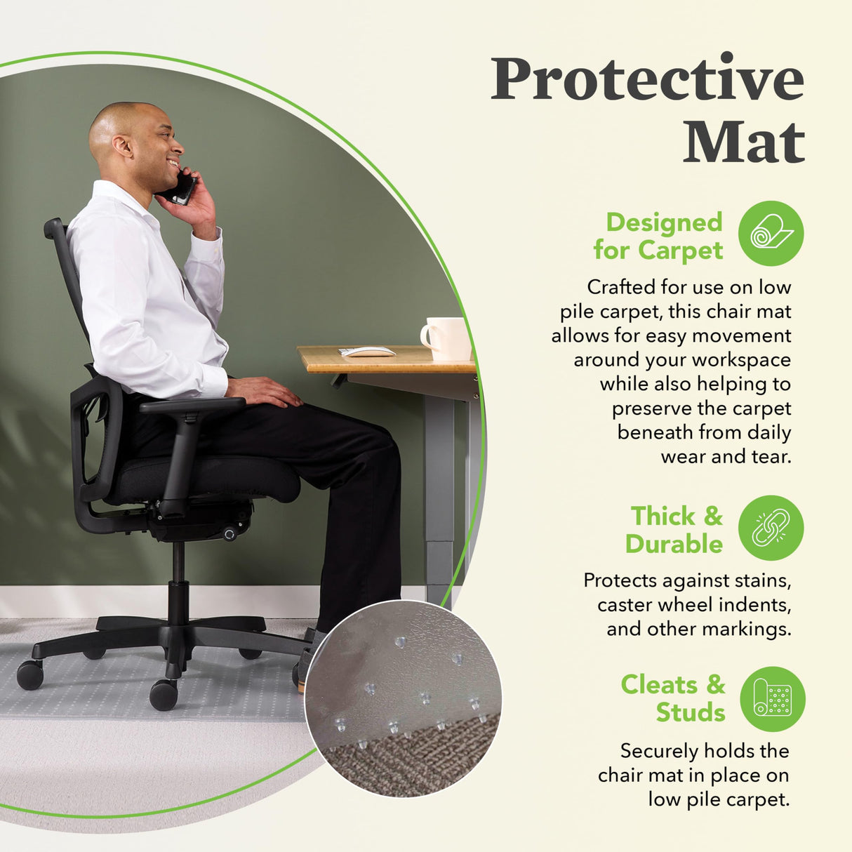 OFM Office Chair Mat for Carpet – Computer Desk Chair Mat for Carpeted Floors – Easy Glide Rolling Plastic Floor Mat for Office Chair on Carpet for Work, Home, Gaming with Extended Lip (36” x 48”)