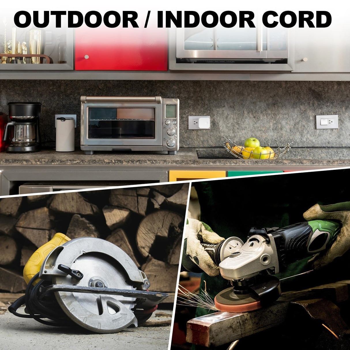 EP 50 Ft Outdoor Extension Cord with 3 Electrical Power Outlets - 16/3 SJTW Black Cable with 3 Prong Grounded Plug for Safety Great for Christmas Lights, Garden and Major Appliances
