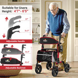 Walkers for Seniors, Rollator Walker with Seat, 350 lb Weight Capacity, 18" Big Seat, 8" All-Terrain Wheels, 6-Level Adjustable Height, Lightweight Aluminum Frame Rollator Walkers for Seniors (Red)