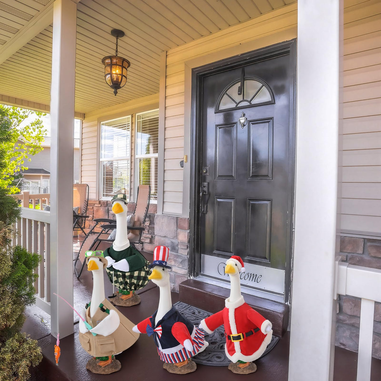 SilTriangle 16 Set Holiday Porch Goose Outfits All Seasons Bundle for Summer Hawaiian 4th of July Halloween Christmas St. Patrick Easter Valentine Concrete Porch Goose Clothes for Patio Yard Lawn