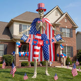FODAHRWS 5Pcs 4th of July 12 Ft Patriotic Skeleton Clothes Set with Independence Day Hat Cape Shorts Bow Tie Banner Giant Skeleton Outfit for 250th Anniversary Celebration Yard Lawn Garden Decor