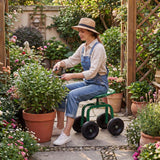 Goplus Garden Cart with Wheels, Utility Stool Cart w/Adjustable 360 Degree Swivel Seat, Outdoor Lawn Yard Rolling Work Seat, Garden Scooter for Planting (Green)