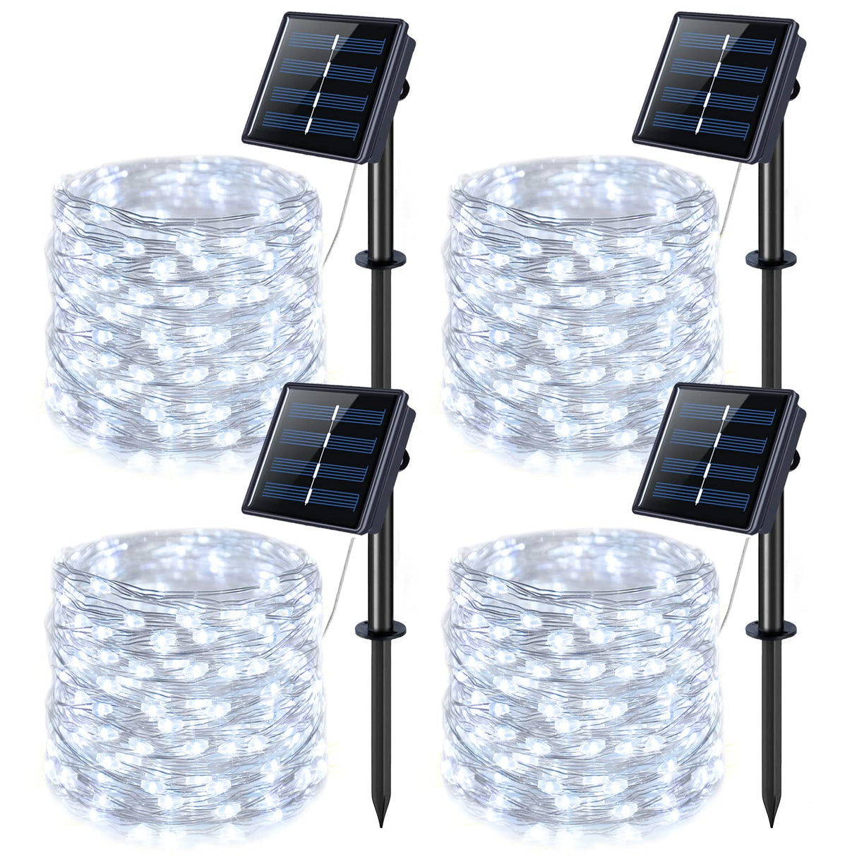 JMEXSUSS 4 Pack 100 LED Solar String Lights for Outside, 33ft White Solar Fairy Lights Outdoor Waterproof, 8 Modes Solar Christmas Lights for Garden Yard Tree Wedding Decorations