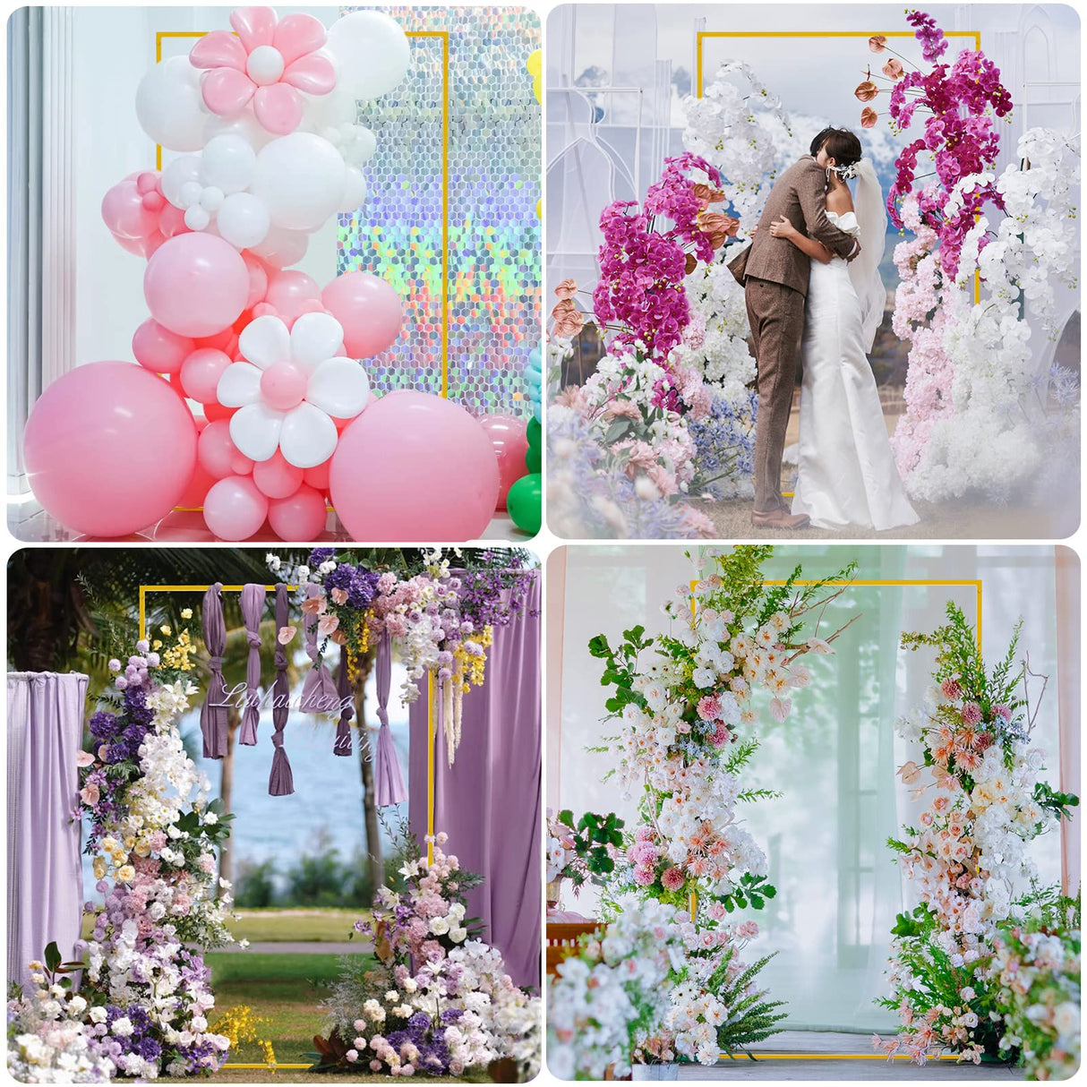 Wokceer Wedding Arch Backdrop Stand 6.6x4 FT Square Wedding Arches for Ceremony Gold Metal Balloon Arch Frame for Wedding Birthday Party Garden Arbor Anniversary Event Christmas Decor