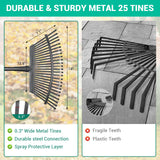 Serqd Adjustable Garden Rake for Leaves 36-73" Long Handle, 18" Wide, Heavy Duty with 25 Metal Tines ，Includes 32Gallon Leaf Bags，Designed for Lawns, Grass, Shrubs ，Flower Beds
