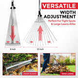 TABOR TOOLS J16A Adjustable Metal Rake with Expandable Head 8-23", Collapsible & Telescopic Leaf Rake for Lawns, Garden & Yard, Ideal for Leaves, Shrubs & Small Areas