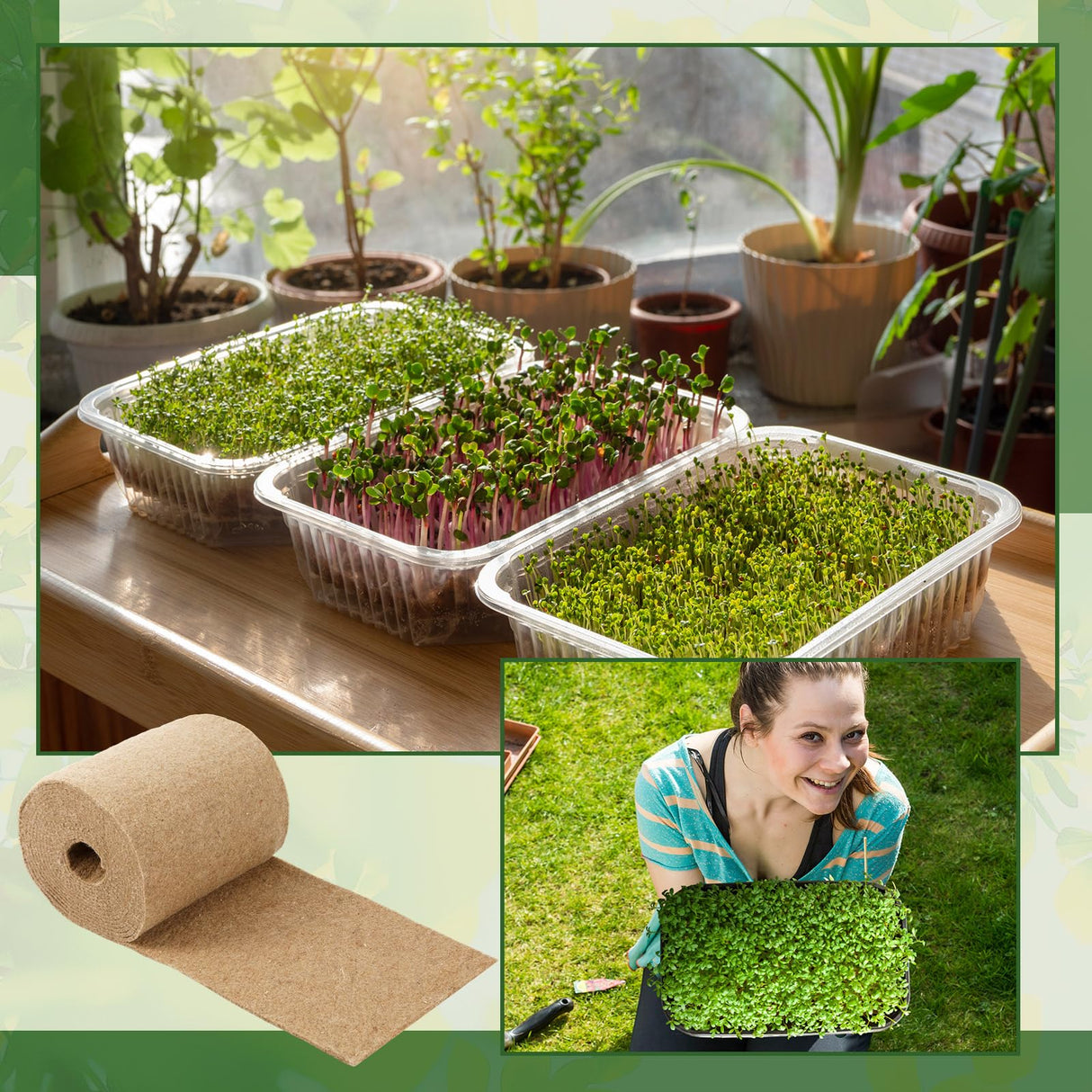 Humyoun 10 x 236 Microgreens Growing Mat Jute Fiber Grow Mats Extra Long Hydroponic Grow Pads for Wheatgrass, Sprouts, Hydroponics Seed Starter Trays, Organic
