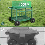Garden Cart with Seat,3-in-1 Rolling Seat with Wheels for Seniors Gardening