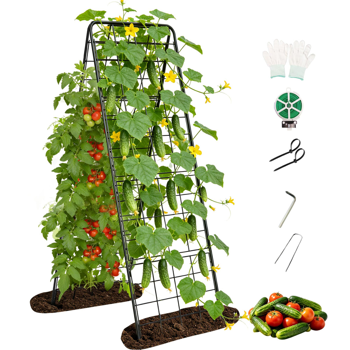 Garden Trellis for Cucumbers, 50 x 16 Inch Adjustable A-Frame Plant Support for Climbing Plants Outdoor, Vegetable, Flowers, Heavy Duty 1cm Metal Vegetable Trellis for Backyard, Raised Bed, Patio