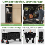 Beach Wagon Carts Foldable 580LBS Collapsible Wagon with Big All-Terrain Wheels for Sand 340L Heavy Duty Utility Carts with Cup Holders for Garden, Camping, Grocery, Black