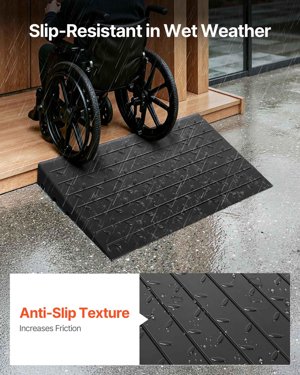 VEVOR Rubber Threshold Ramp for Doorway 4" Rise, 3 Channels Cord Cover Curb Ramp, Angled Entry Rated 2200 Lbs Load Capacity Rubber Ramp for Wheelchair and Scooter
