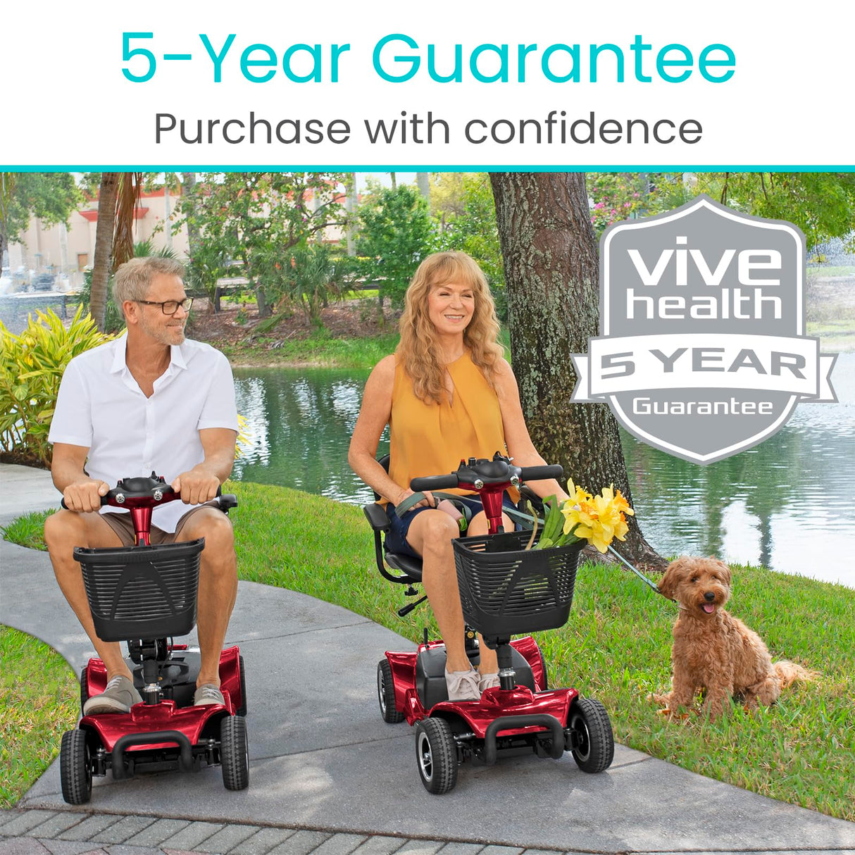 Vive 4 Wheel Mobility Scooter - Electric Powered Wheelchair Device - Compact Heavy Duty Mobile for Travel, Adults, Elderly - Long Range Power Extended Battery with Charger & Basket (FSA/HSA Eligible)