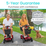 Vive 4 Wheel Mobility Scooter - Electric Powered Wheelchair Device - Compact Heavy Duty Mobile for Travel, Adults, Elderly - Long Range Power Extended Battery with Charger & Basket (FSA/HSA Eligible)