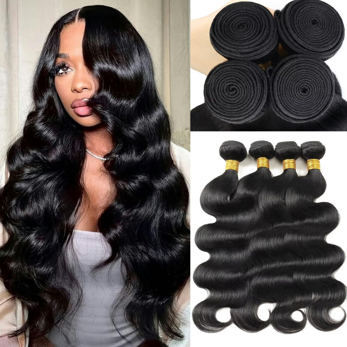 12A Human Hair Bundles 16 18 20 22 Inch Body Wave Bundles Human Hair 100% Unprocessed Brazilian Virgin Weave Bundles 4 Bundles Real Natural Black Wavy Human Hair Extensions 1B Bundles for Women