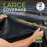Plastic Sheeting Black (10' x 25') Long, 3 Mil, (2 Pack) - UV Protection Poly Sheeting Polyethylene Film, Heavy Duty Greenhouse Plastic Sheeting