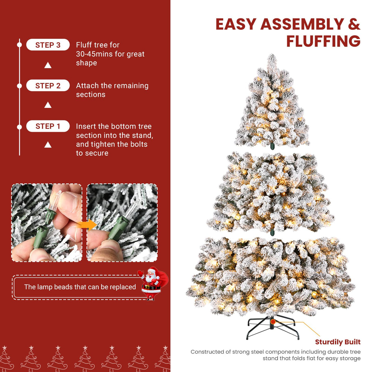 SHareconn 7ft Snow Flocked Spruce Pre-lit Artificial Christmas Tree, White