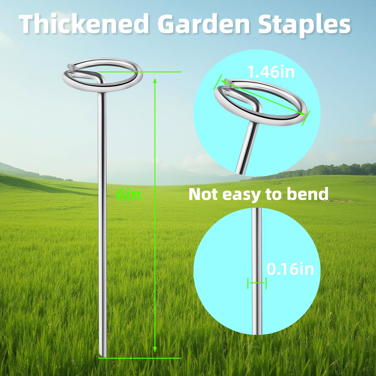 60Pcs Thick 8 Gauge 0.16 in Circle Top Landscape Fabric Pins Hard Holding,6 Inch Galvanized Landscape Fabric Stakes, for Tent, Weed Barrier Fabric, Plant Cover,Landscape Pins Stronger Not Easy Bend