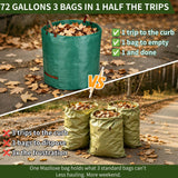 3 Pack 72-Gallon Yard Waste Bags with Gardening Gloves, Heavy Duty Reusable Lawn Leaf Bags with Reinforced Handles, Collapsible Garden Bags for Leaves, Debris and Outdoor Clean Up