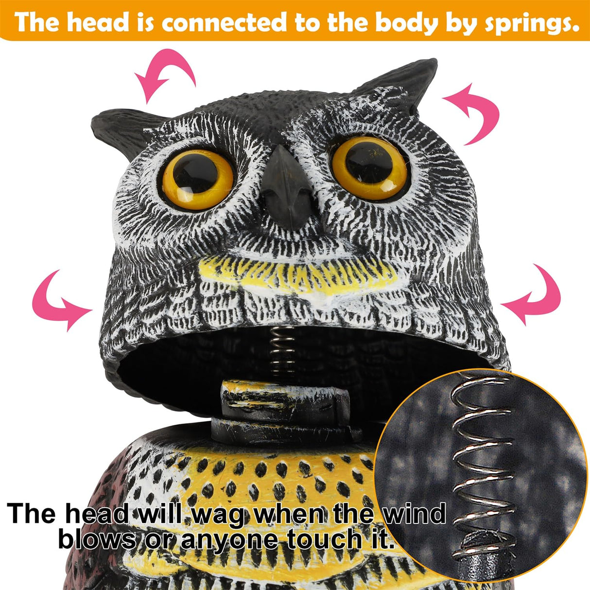 Glintoper Plastic Fake Owl Wagging Head Outdoor Statues 16.5 inch, Bird Scarecrow Horned Decoy, Bird Deterrents Scary Birds Away, Nature Enemy Pest Repellent for Outdoor Garden Yard Protectors