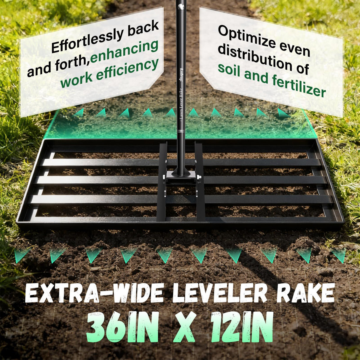 36X12 Lawn Leveling Rake,Lawn Leveler with 78" Long Handle