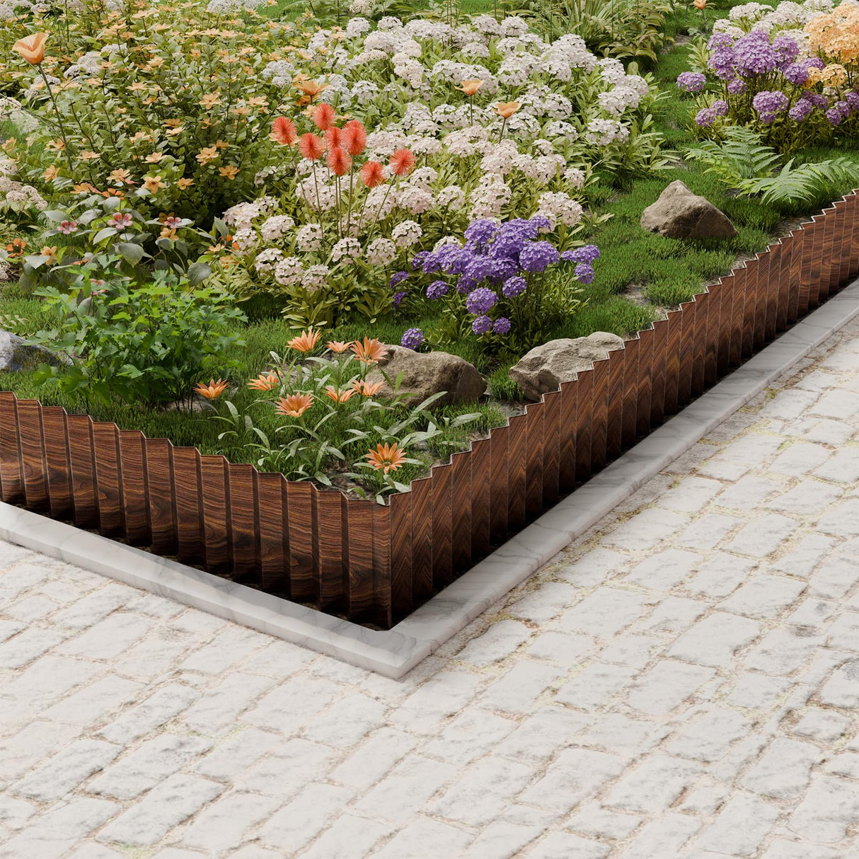 SnugNiture Corrugated Metal Garden Edging,6"×50'Sturdy Lawn Edging Border,Landscape Edging Border for Lawn, Flower Bed,Garden and Yard(Brown with White)