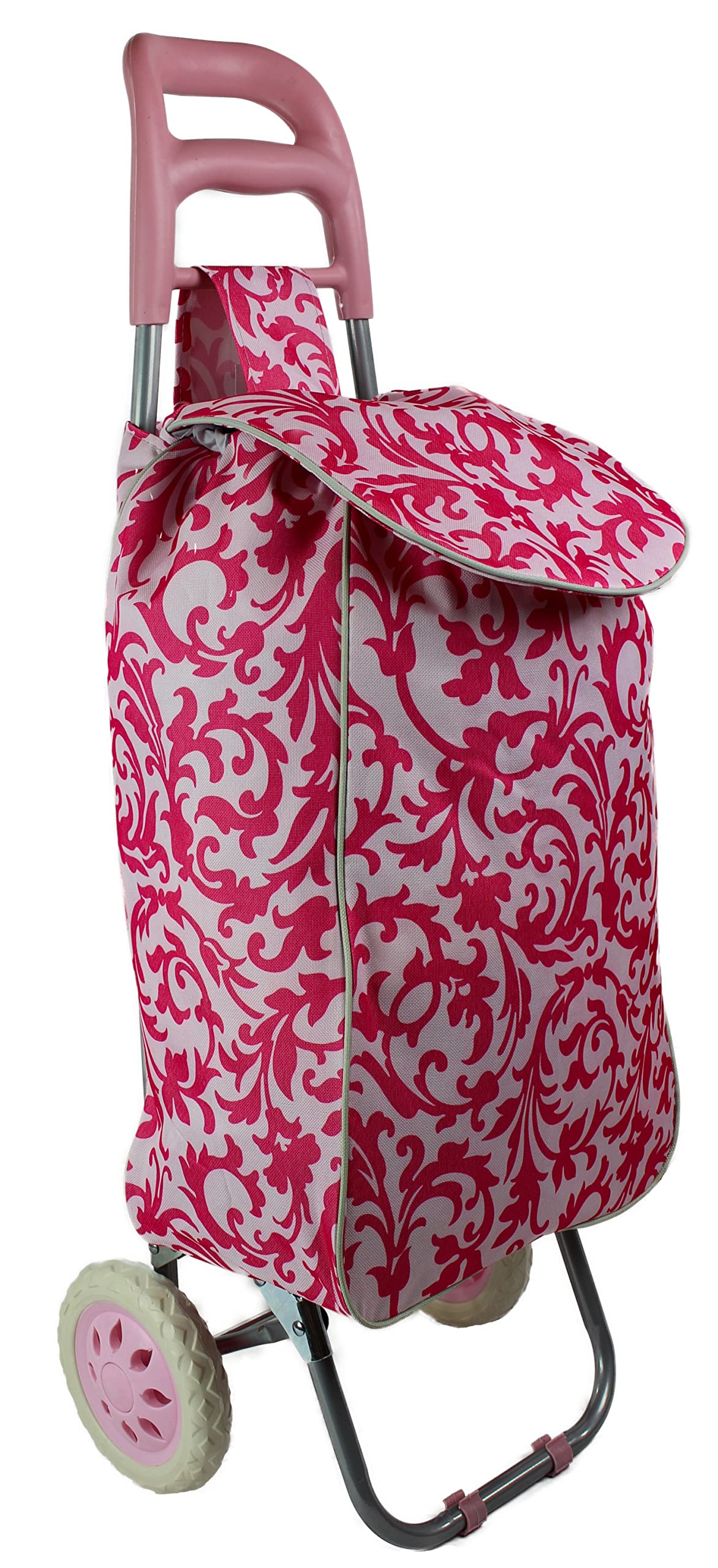 Large Shopping trolley. Modern and colourful pull push cart. Lightweight and strong. Collapsible, folding stow away design. (Pink)