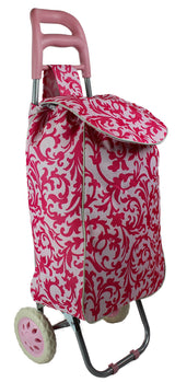 Large Shopping trolley. Modern and colourful pull push cart. Lightweight and strong. Collapsible, folding stow away design. (Pink)