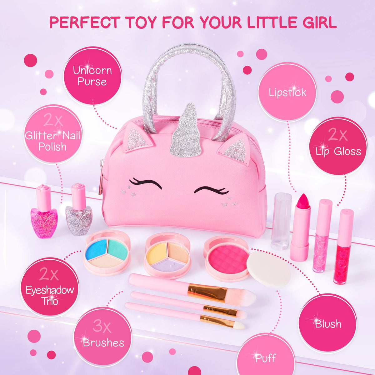 Kids Real Makeup Kit with Unicorn Purse Non Toxic Washable Make Up Set