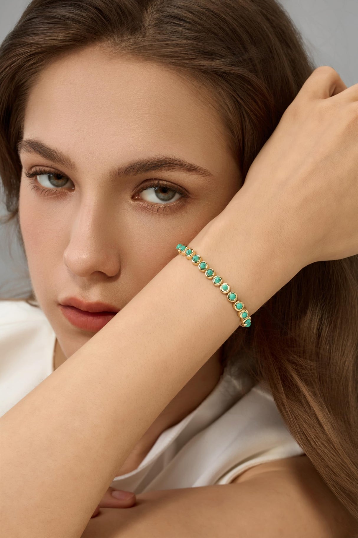 Pearich 14K Gold Filled Turquoise Tennis Bracelets For Women