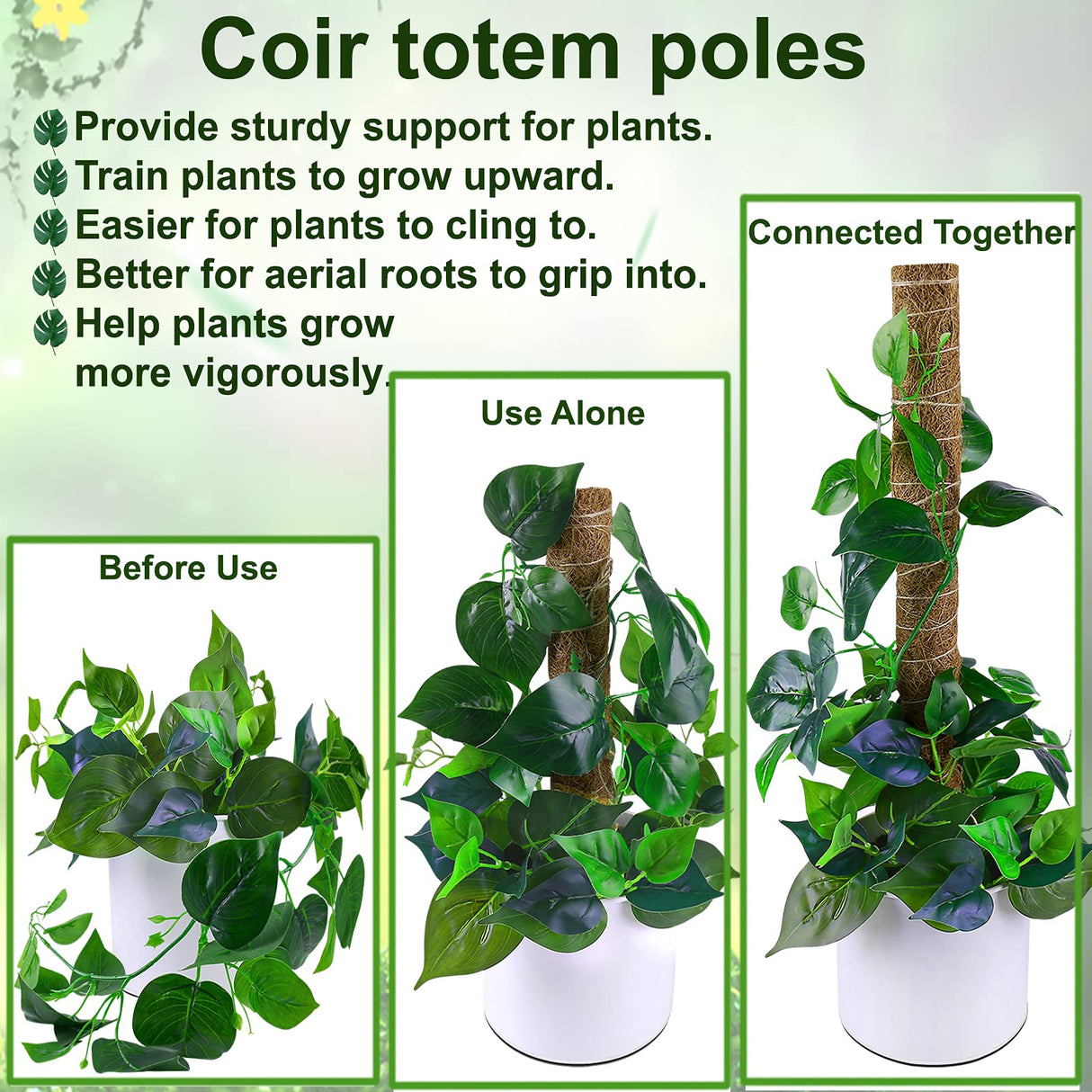 Fabulas Moss Pole 58.7 Inch - Monstera Plant Support 5 Pack, 17.5" and 12" Plant Stakes for Indoor Plants Coco Coir Moss Pole Sticks for Climbing Potted Live Plants, Pothos, Philodendron