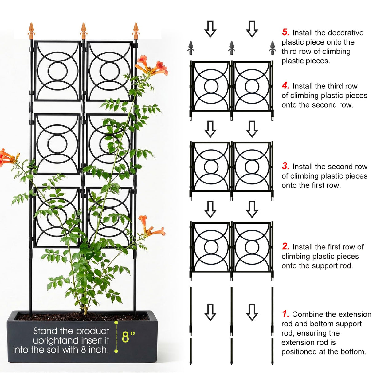 Trellis for Climbing Plants Outdoor, 24 Rifny Tall Garden Trellis Flower Rose Cucumber Trellis for Vines Pea Support, Wall Large Plant Trellis Fence with Plastic Screen Frame, 2 x 6.2 FT