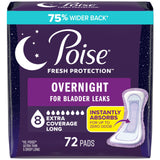 Poise Overnight Incontinence & Postpartum Pads for Bladder Leaks, 8 Drop Extra Coverage, 72 Count (2 Packs of 36), Packaging May Vary