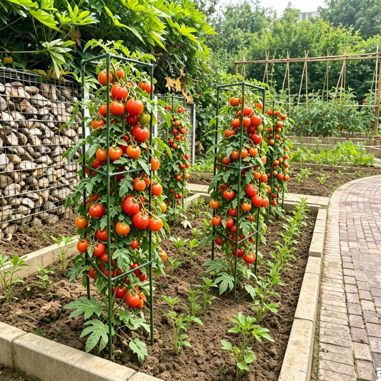 Tiuire Tomato Cages for Garden,4 Pack 50in Tall Tomato Plant Support Stakes Adjustable Heavy Duty Steel Plant Tower Stakes, Updated Cucumber Trellis Garden Cages for Climbing Plants Vegetable Flowers