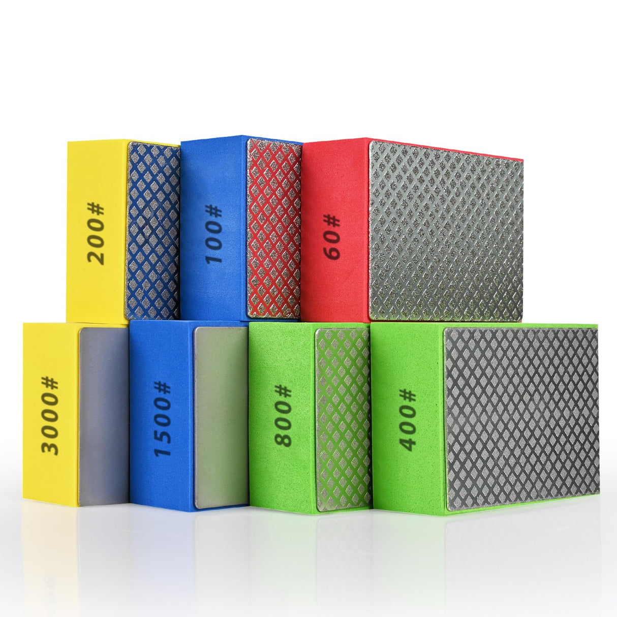 EGOFIX 7pcs Diamond Hand Polishing Pads for Ceramic Tile Glass Grinding,Sanding Blocks Polishing 60#,100#,200#,400#,800#,1500#,3000#