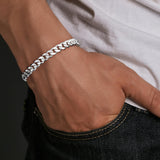 HIMSTORY Silver Bracelet for Men, 7mm 925 Sterling Silver Cuban Link Bracelet Diamond Cut Silver Bracelets Jewelry Gifts for Boyfriend Husband(8.5 Inches)