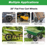 LTNICER (2-Pack) 20" Flat Free Cart Wheels, 20x2 Solid Rubber Wheels for Rubbermaid Garden Carts, 3/4" & 5/8" Bearing, 2.5" Hub Length, Black