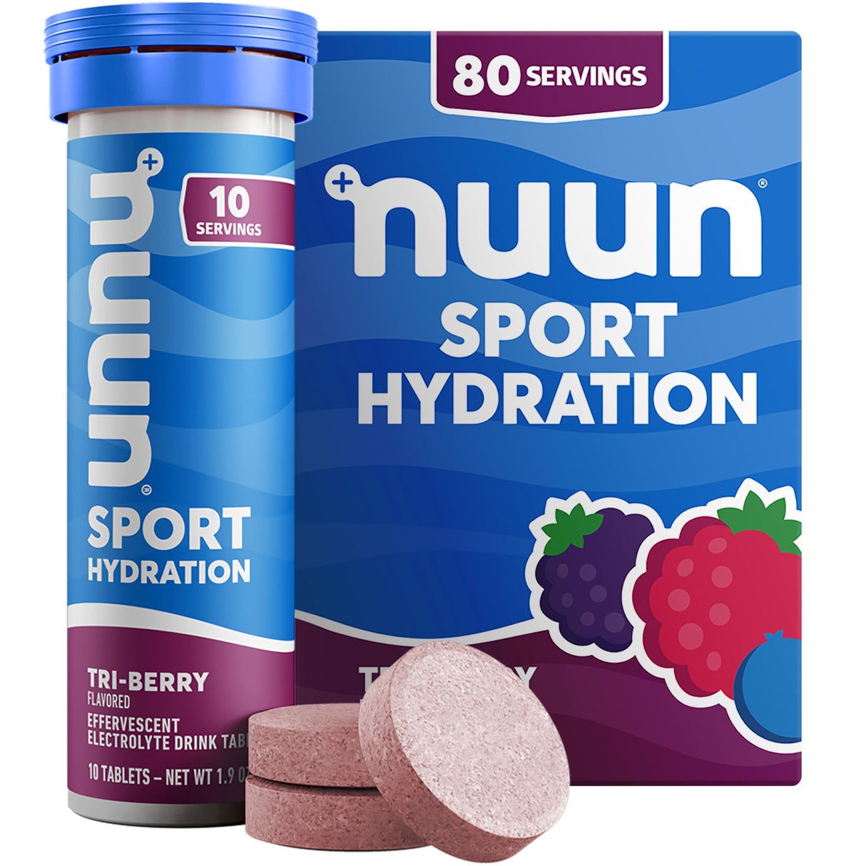Nuun Sport Electrolyte Tablets with Magnesium, Calcium, Potassium, Chloride & Sodium, Gluten Free & Vegan, Tri-Berry, 8 Pack (80 Servings Total)