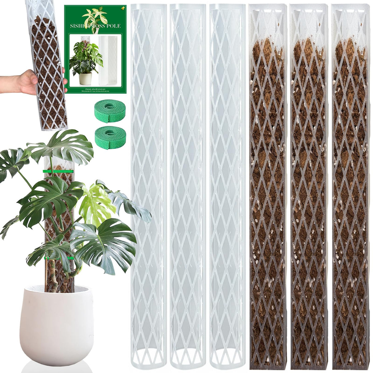 Sisher 6 Pcs Monstera Moss Pole,Plastic Moss Poles for Climbing Plants